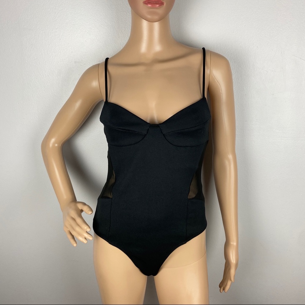 NEW TOPSHOP BLACK PONTE MESH BODYSUIT - Picture 2 of 10